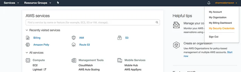 Create S3 access key